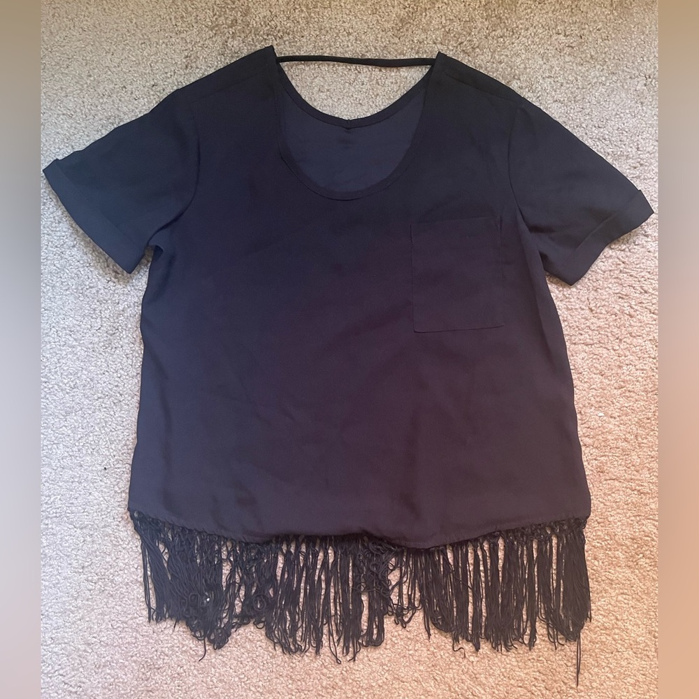 Kendall & Kylie Fringed Black Shirt